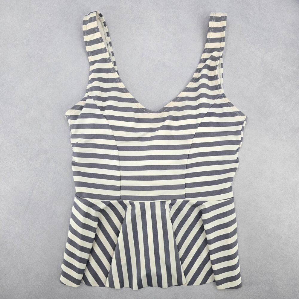 Cupshe Gray White Stripes Tankini Swimwear Crop Padded Top‎ Beach XS Extra Small